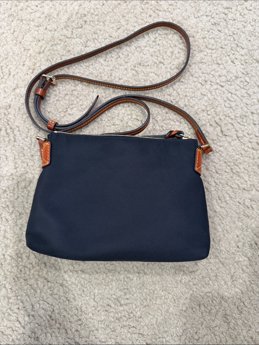 Dooney & Bourke Classic Black Crossbody Pouchette with Brown Strap - Picture 2 of 7